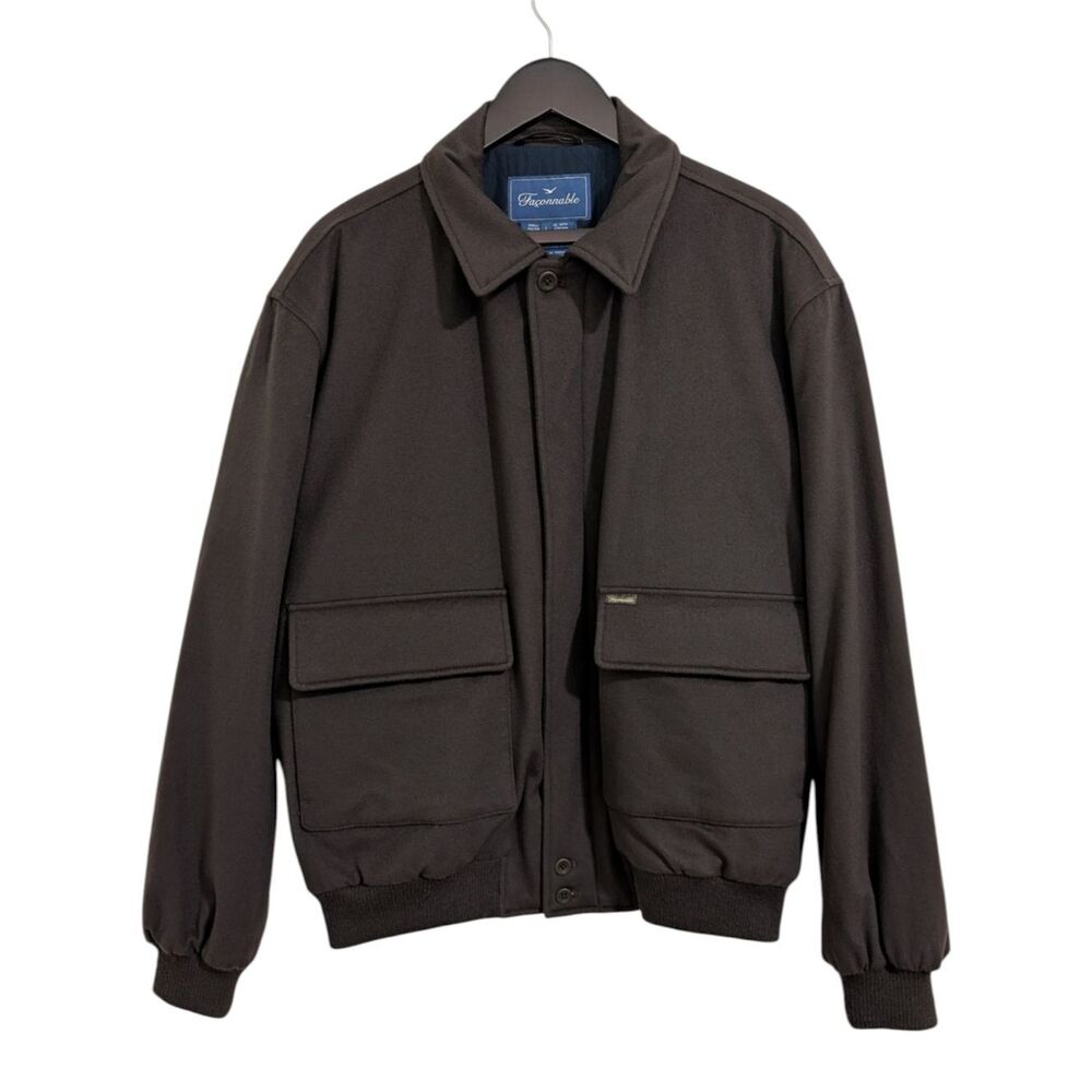 Vintage 90s Façonnable Loro Piana Storm System Wool Bomber Jacket Brown Large